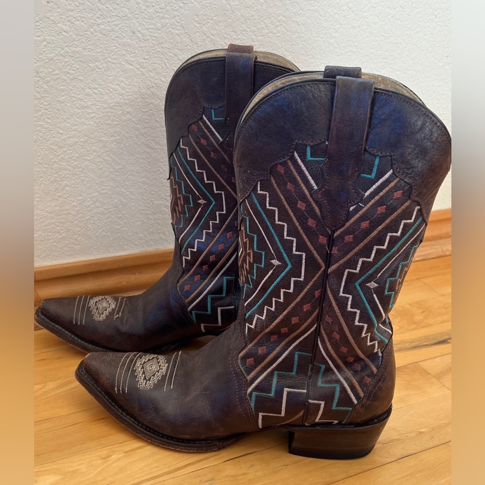Roper Aztec Embroidered Neon Southwestern Women's Western Boots Leather Size 10 - Picture 2 of 7